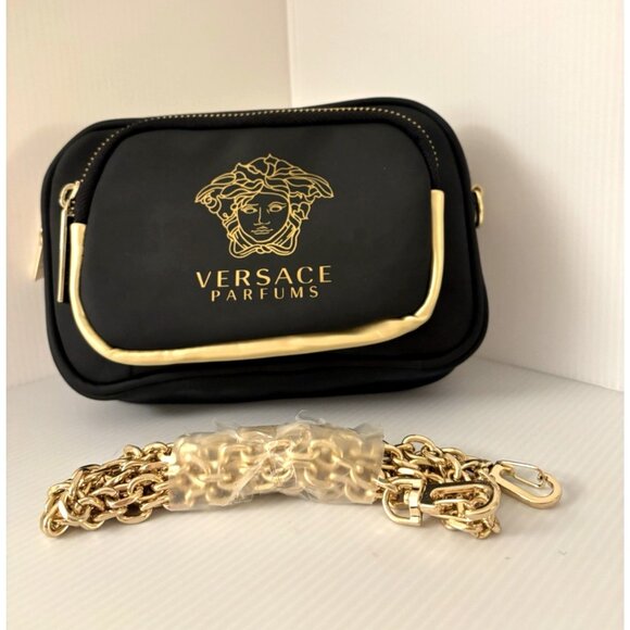 Versace Pouch Crossbody Bag Designer Purse Handbag Gold Medusa Logo Chain Strap - Picture 2 of 12